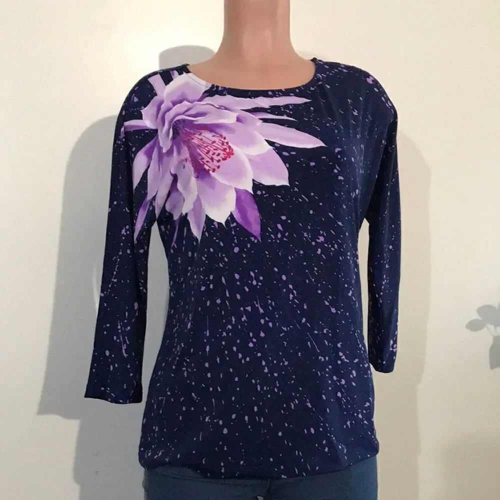 Bob Mackie Water Lily Splash Print Knit Top